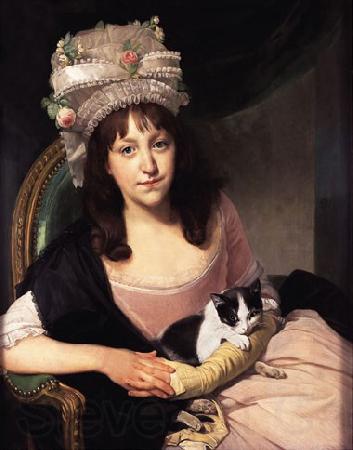 Johann Zoffany Portrait of Sophia Dumergue holding a cat